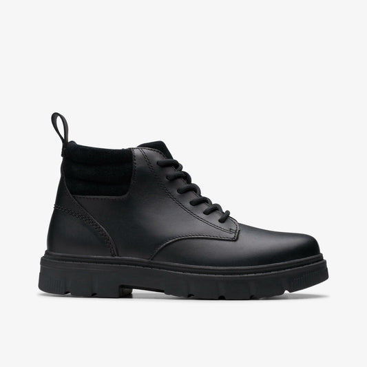 Lorcam Trail Youth Black Leather - Clarks Great Value