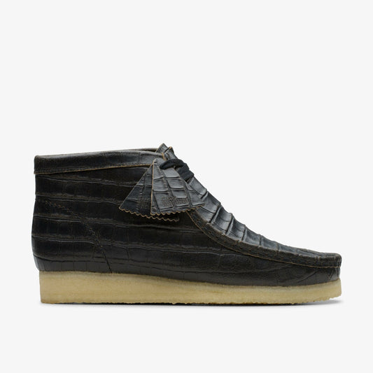 Wallabee Boot Black Crocodile Distress - Clarks New